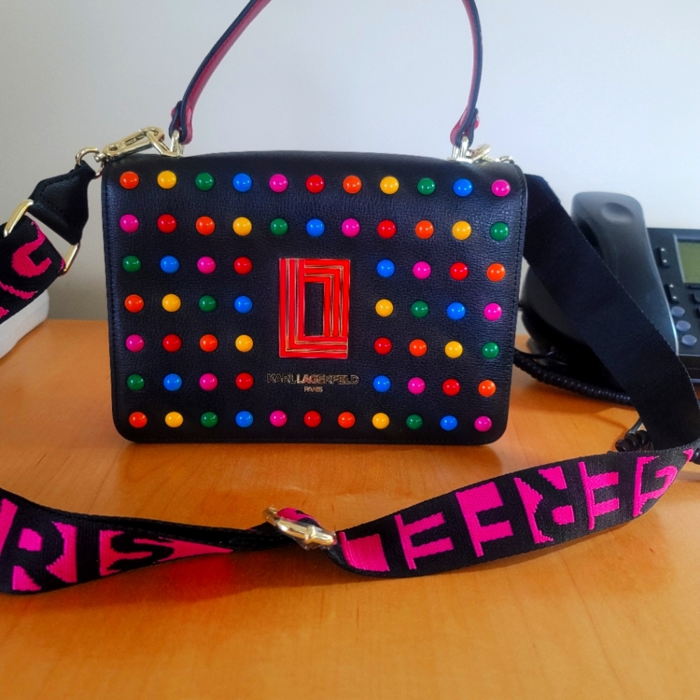 Karl Lagerfeld Paris Simone Leather Rainbow Dot Crossbody